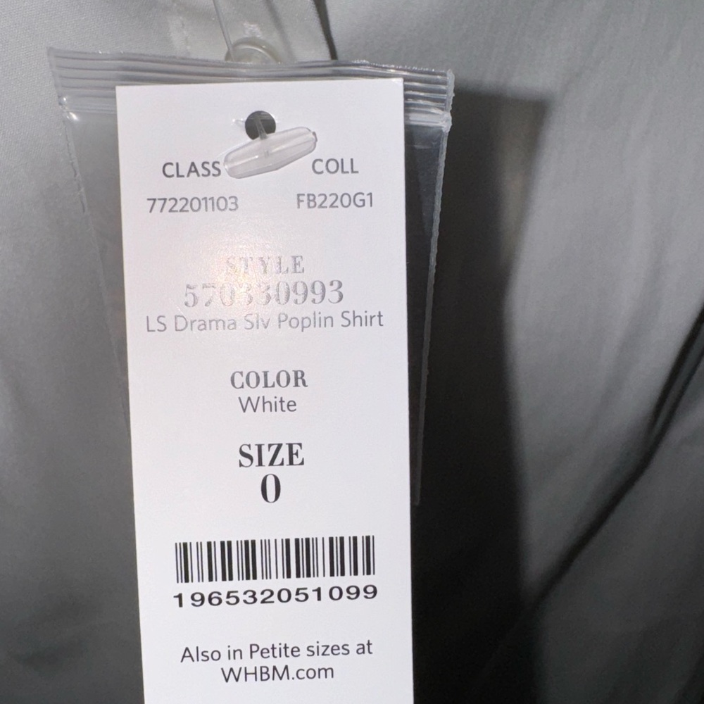 WHBM cotton blouse, new w tags, sleeve w stretch detail. Size 0 - Picture 3 of 8
